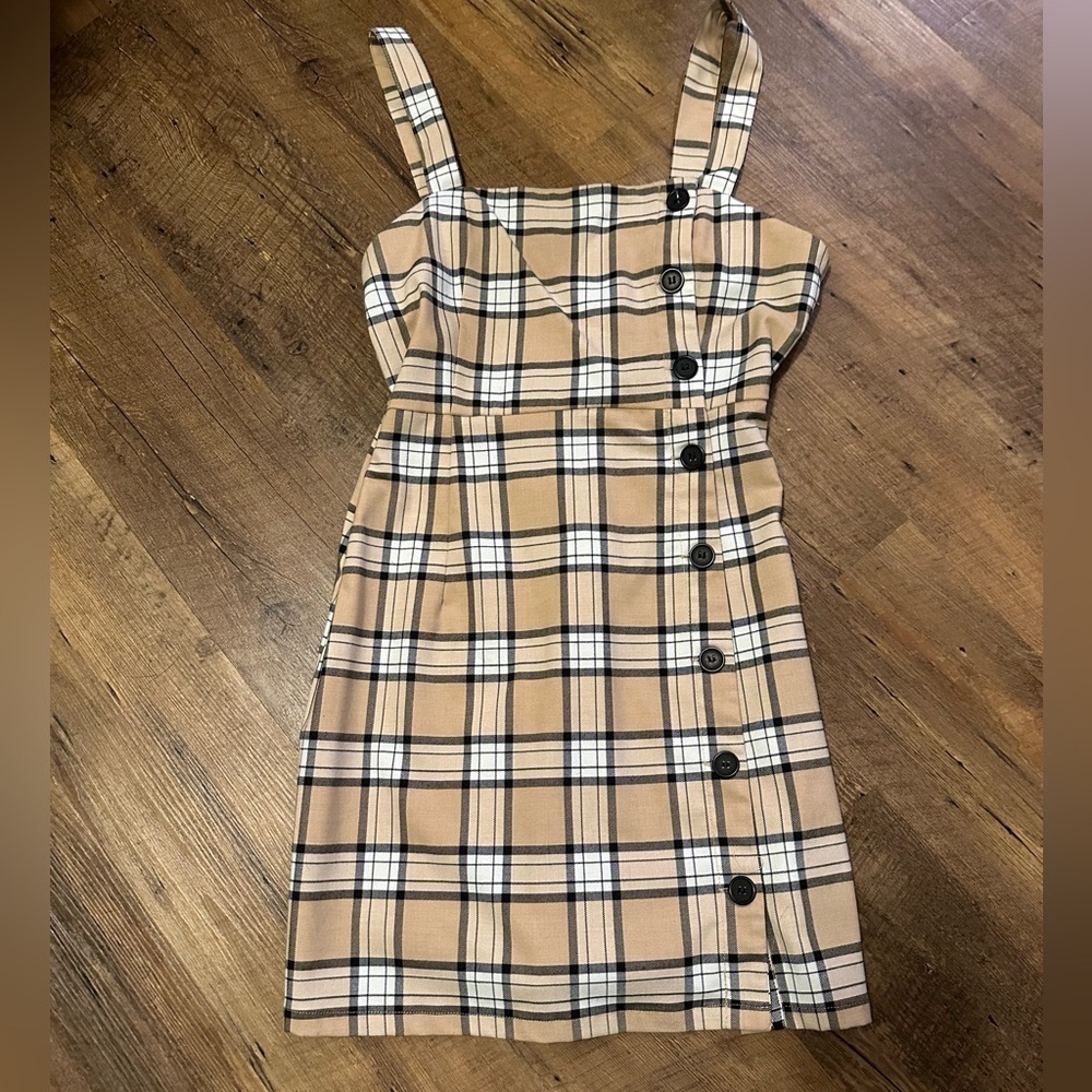 Divided Plaid Mini Button Front Jumper Dress Size… - image 1